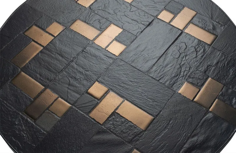Casa Padrino Luxus Wohnzimmertisch Mehrfarbig / Schwarz Ø 50 x H. 53 cm - Runder Couchtisch mit Schieferplatten & Keramik Fliesen