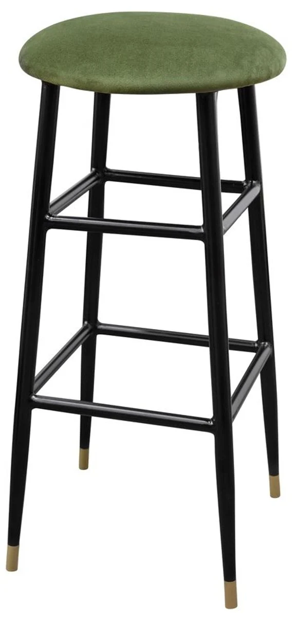 Casa Padrino Luxus Barhocker Moosgrün / Schwarz Ø 37 x H. 76 cm - Barstuhl mit Samtstoff