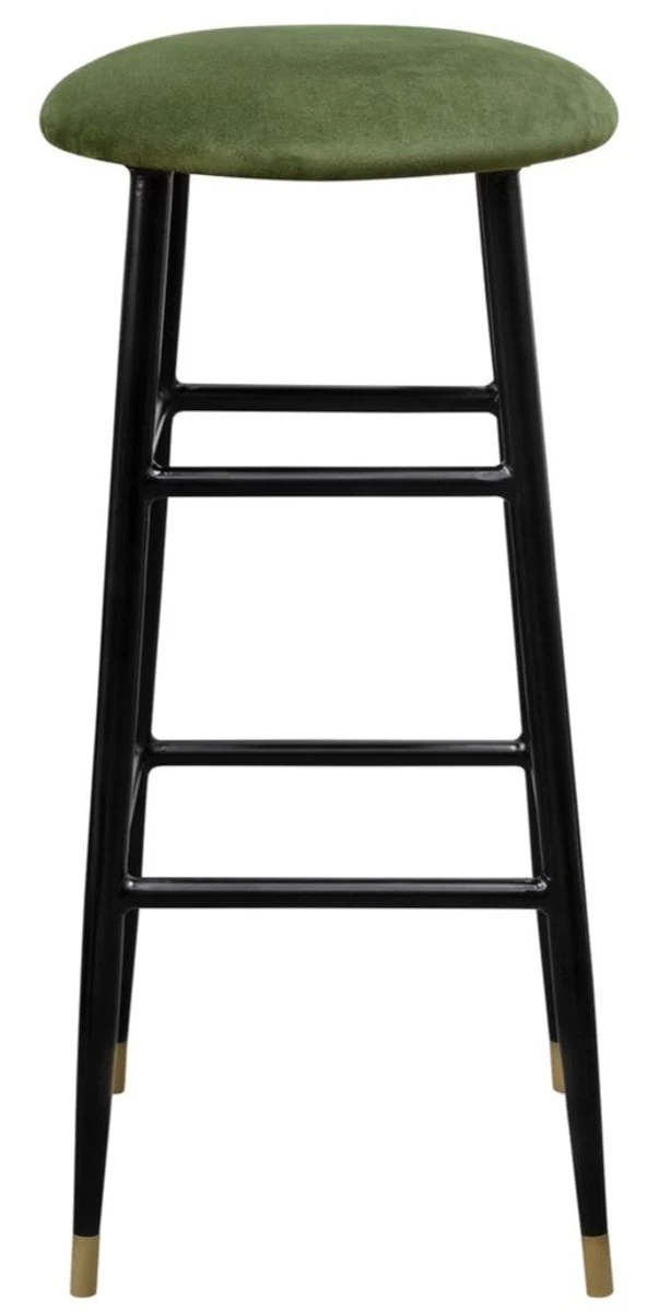 Casa Padrino Luxus Barhocker Moosgrün / Schwarz Ø 37 x H. 76 cm - Barstuhl mit Samtstoff
