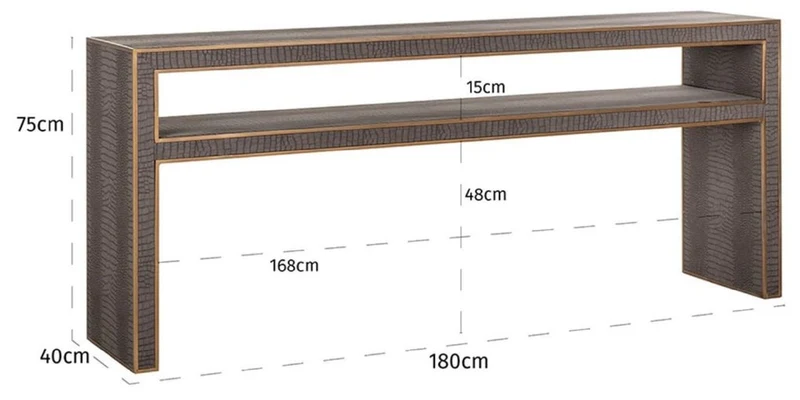 Casa Padrino Luxus Konsole Grau / Messing 180 x 40 x H. 75 cm - Rechteckiger Metall Konsolentisch mit Kunstleder - Wohnzimmer Möbel - Hotel Möbel - Luxus Möbel - Luxus Einrichtung