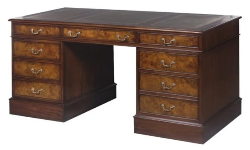 Casa Padrino Mahagoni Schreibtisch Braun / Grün 160,5 x 76 x H. 77 cm - Luxus Büromöbel