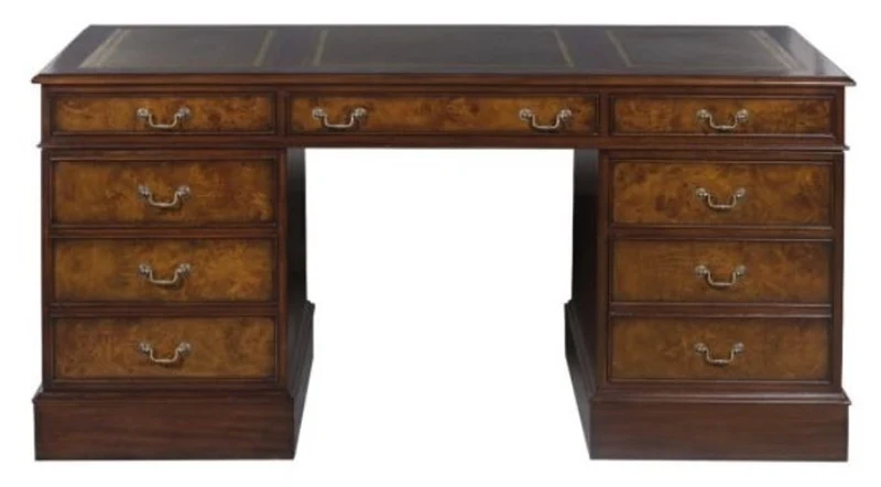 Casa Padrino Mahagoni Schreibtisch Braun / Grün 160,5 x 76 x H. 77 cm - Luxus Büromöbel
