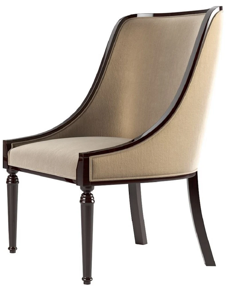 Casa Padrino Luxus Art Deco Esszimmer Set Beige / Dunkelbraun Hochglanz / Silber - 1 Art Deco Esstisch & 6 Art Deco Esszimmerstühle - Art Deco Esszimmer Möbel - Luxus Qualität