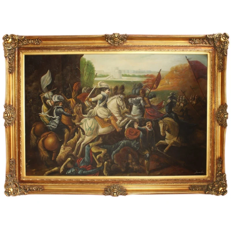 Riesiges Handgemaltes Barock Öl Gemälde Krieg Mod.2 Gold Prunk Rahmen 225 x 165 x 10 cm - Massives Material