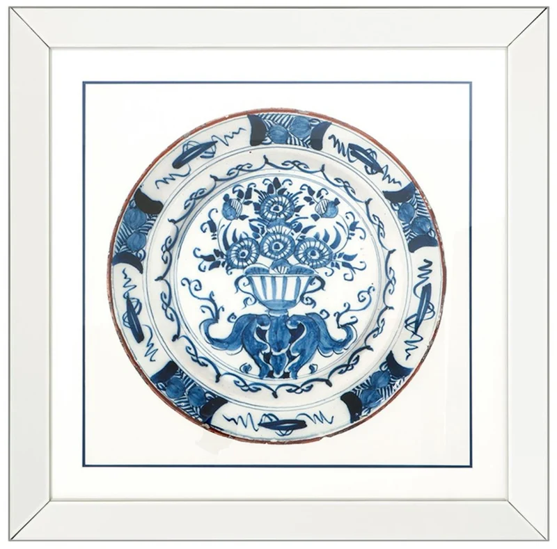 Casa Padrino Bilder / Kunstdruck 4er Set Antike Chinesische Porzellan Teller Weiß / Blau 80 x H. 80 cm - Luxus Wanddekoration