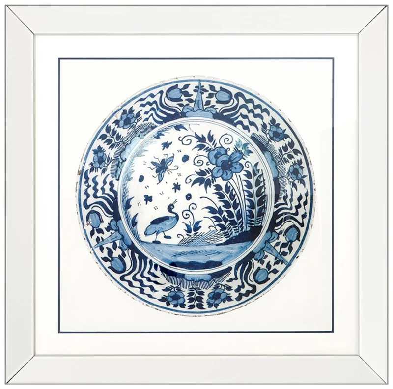 Casa Padrino Bilder / Kunstdruck 4er Set Antike Chinesische Porzellan Teller Weiß / Blau 80 x H. 80 cm - Luxus Wanddekoration