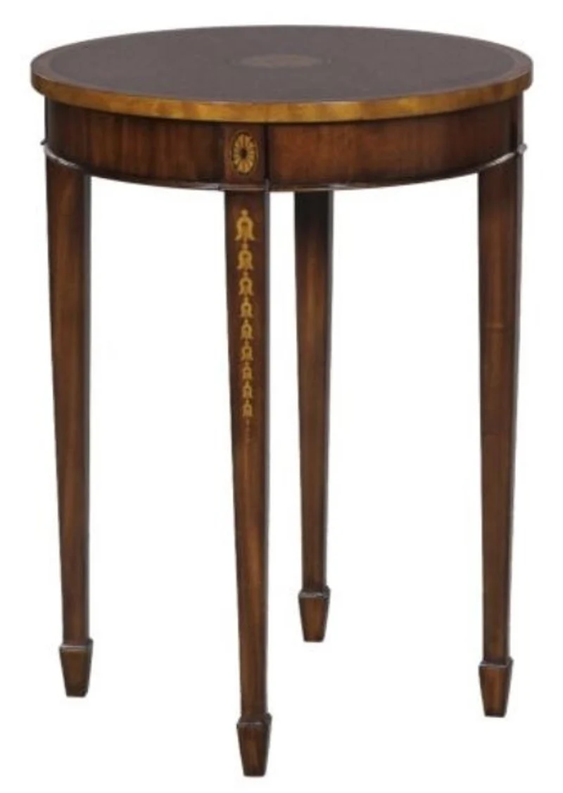 Casa Padrino Luxus Jugendstil Mahagoni Beistelltisch Braun / Gold Ø 51 x H. 69 cm - Kleiner Runder Beistelltisch mit Schublade