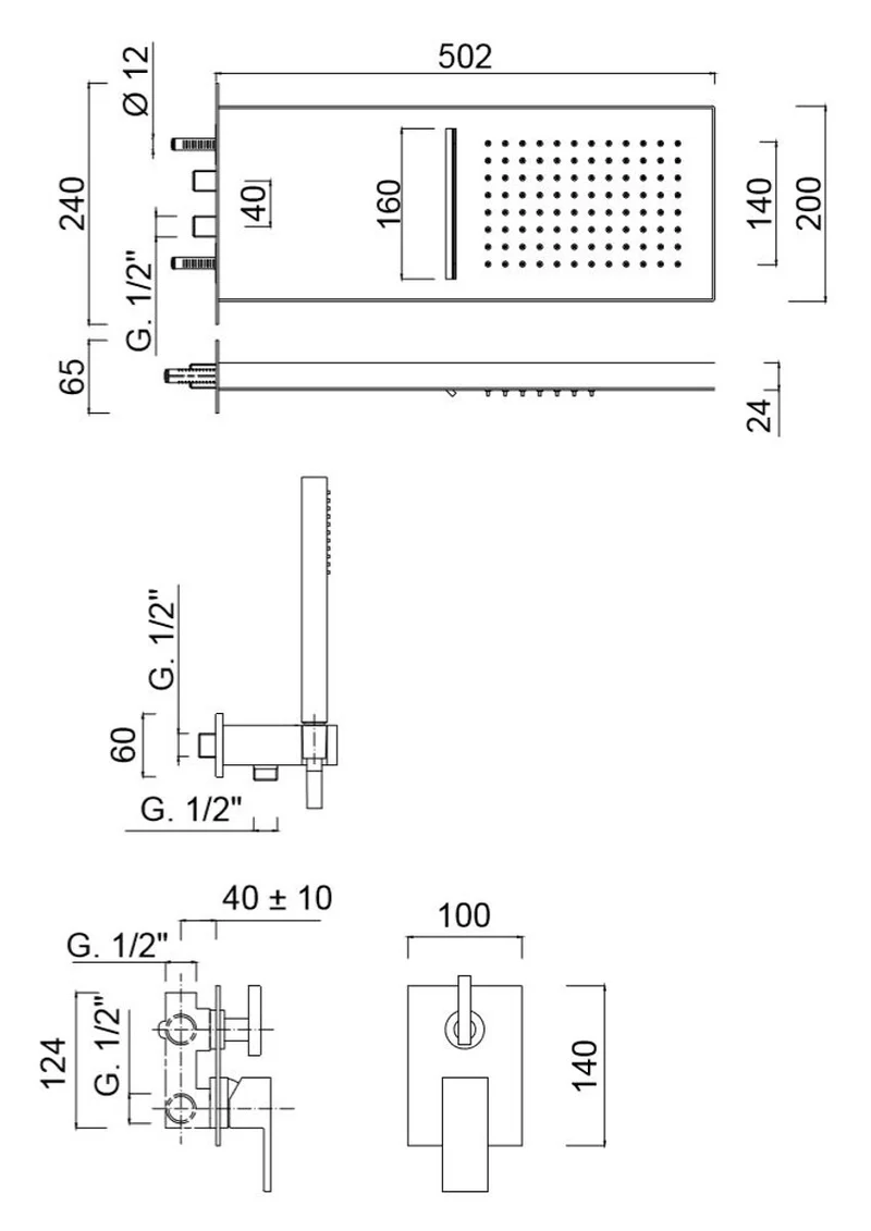 Luxus Duschgarnitur UP-Einhebel-Brausemischer Unterputz-Brauseset Kopfbrause mit Wasserfallstrahl / Regenstrahl Silber - Luxus Badezimmer Duschset