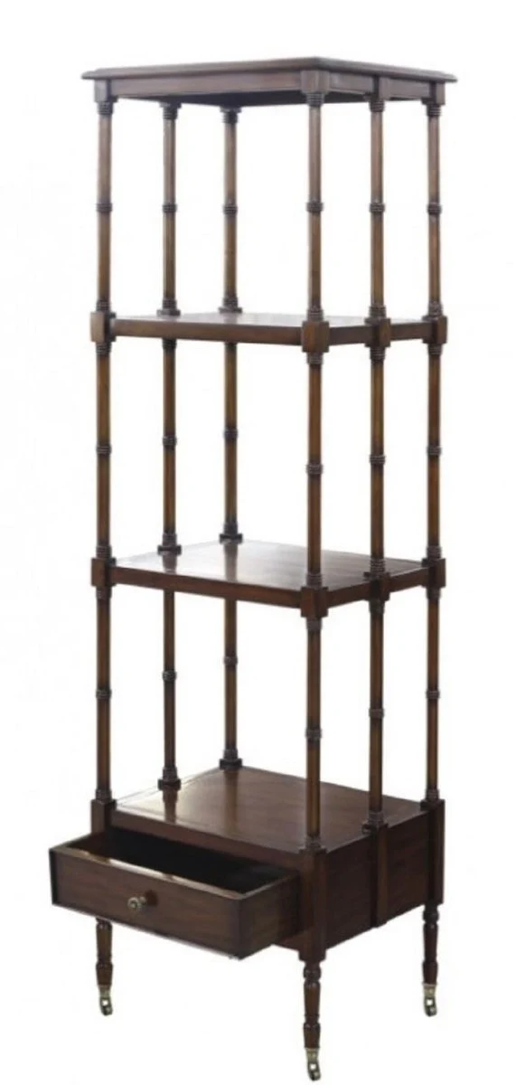 Casa Padrino Luxus Wohnzimmerschrank / Regalschrank mit Schublade Dunkelbraun 44 x 36 x H. 163 cm - Luxus Wohnzimmermöbel
