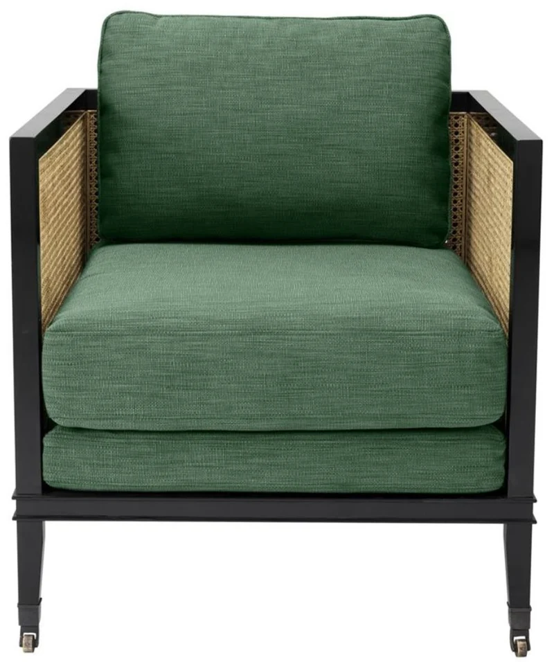 Casa Padrino Luxus Sessel Grün / Schwarz / Naturfarben 71 x 68,5 x H. 84 cm - Hotel Möbel