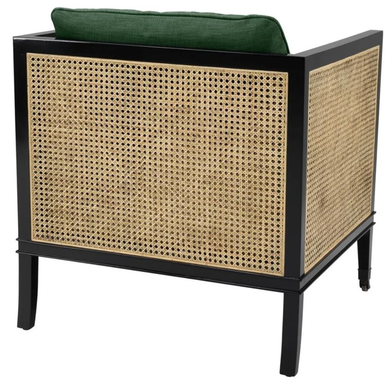 Casa Padrino Luxus Sessel Grün / Schwarz / Naturfarben 71 x 68,5 x H. 84 cm - Hotel Möbel