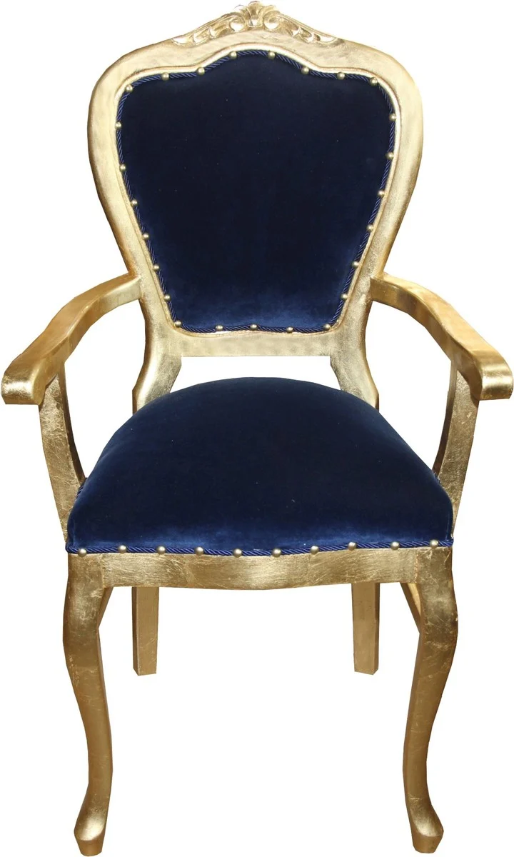 Casa Padrino Barock Luxus Stuhl mit Armlehnen Royalblau/Gold