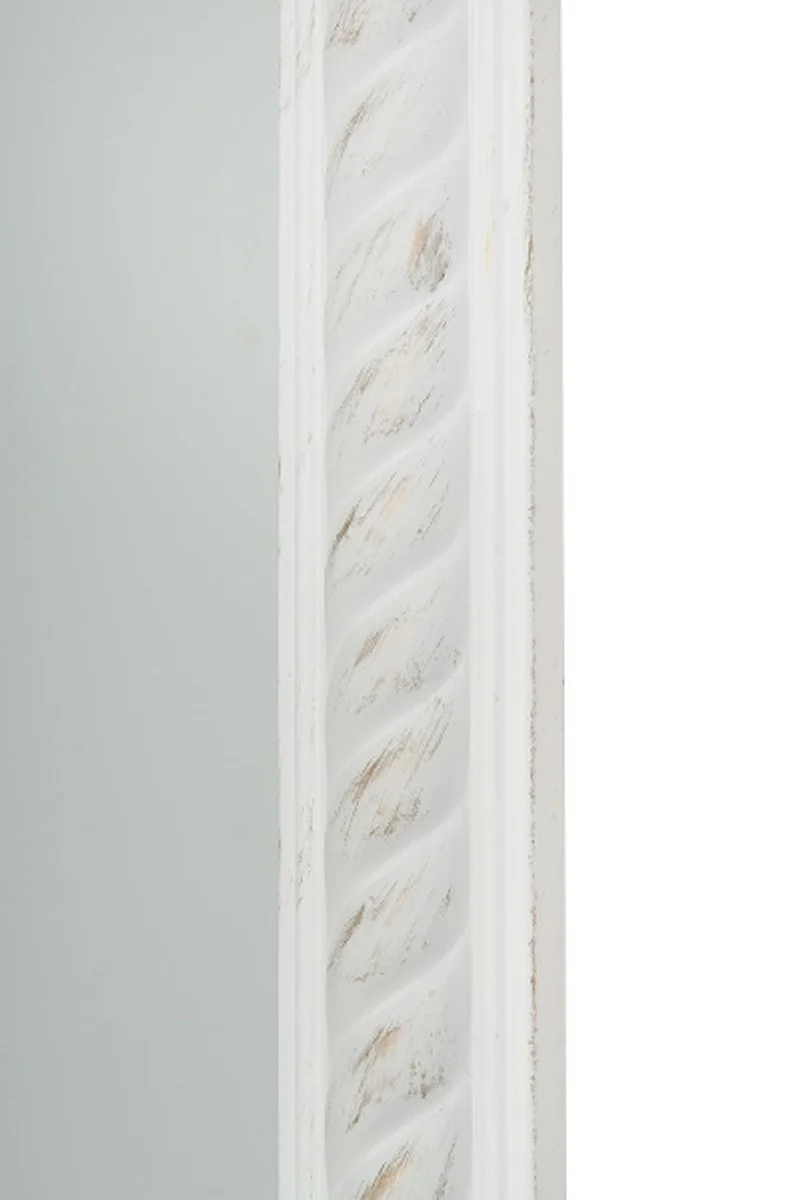 Casa Padrino Barock Standspiegel Weiss mit wunderschönem antik-weißem Kordelrahmen H. 180 cm - Handgefertigt