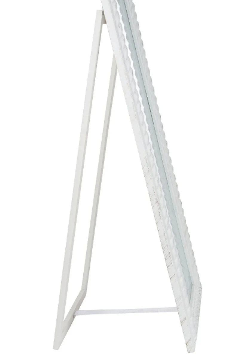 Casa Padrino Barock Standspiegel Weiss mit wunderschönem antik-weißem Kordelrahmen H. 180 cm - Handgefertigt