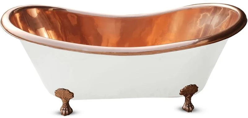 Casa Padrino Luxus Jugendstil Badewanne Weiß / Kupfer 170 x 72 x H. 71 cm - Freistehende Retro Badewanne - Rustikale Kupfer Badezimmer Möbel