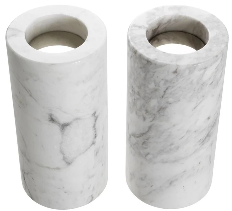 Casa Padrino Luxus Marmor Teelichthalter Set Weiß Ø 10 x H. 21 cm - Luxus Qualität