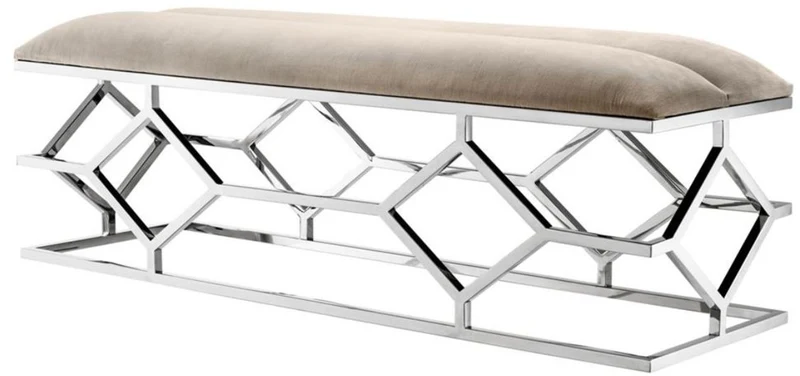 Casa Padrino Luxus Sitzbank Grau / Silber 140 x 45 x H. 48 cm - Luxus Möbel