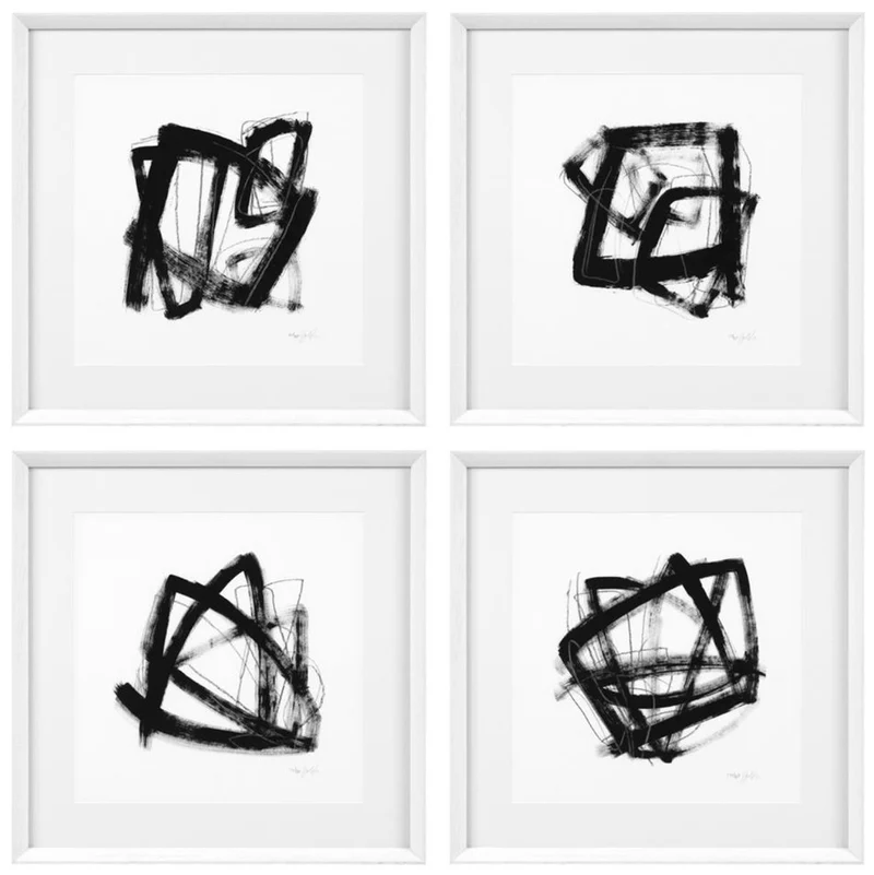 Casa Padrino Designer Deko Bilder 4er Set Schwarz / Weiß 58 x H. 58 cm - Luxus Kunstdrucke