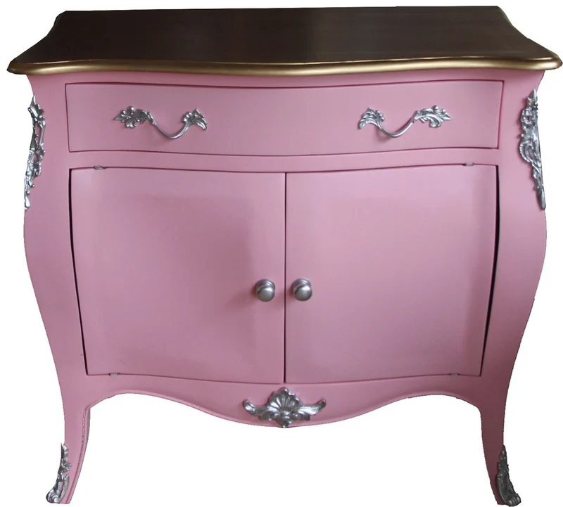 Casa Padrino Barock Kommode Rosa / Braun mit einer Schublade und 2 Türen H. 88 cm - Handgefertigt aus Massivholz- Limited Edition