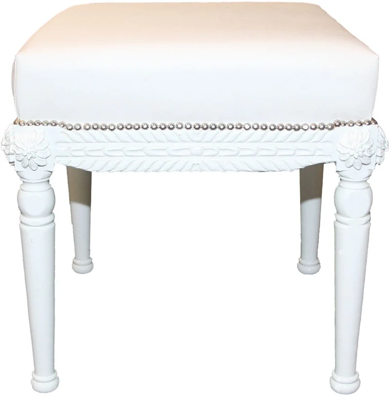 Casa Padrino Barock Antik Stil Sitzhocker in Weiß/Weiß B 56 cm, H 54 cm - Barock Sitzhocker