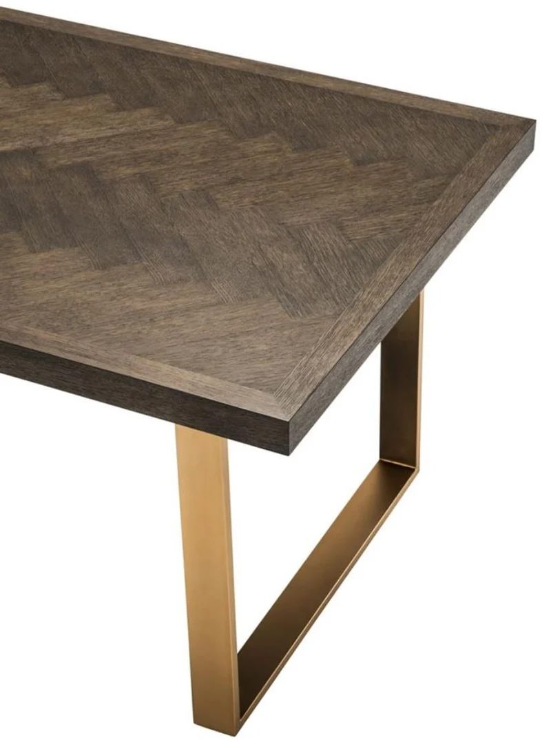 Casa Padrino Luxus Edelstahl Esstisch mit Eichenfurnier Tischplatte Dunkelbraun / Messing 230 x 100 x H. 75,5 cm - Luxus Qualität