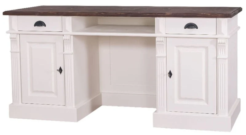 Casa Padrino Landhausstil Schreibtisch mit 2 Türen und 2 Schubladen Weiß / Braun 160 x 70 x H. 78 cm - Büromöbel im Landhausstil