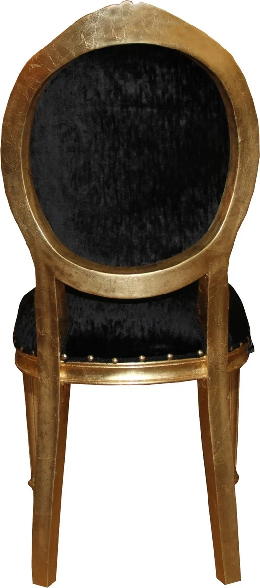 Casa Padrino Barock Medaillon Luxus Esszimmer Stuhl ohne Armlehnen in Schwarz / Gold - Limited Edition