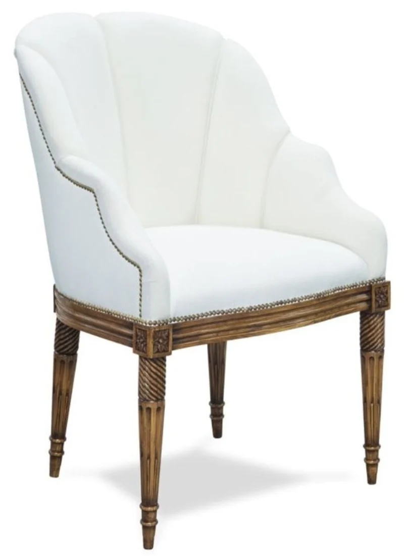 Casa Padrino Luxus Barockstil Salon Stuhl Weiß / Braun 61 x 66 x H. 95 cm - Hotel Möbel