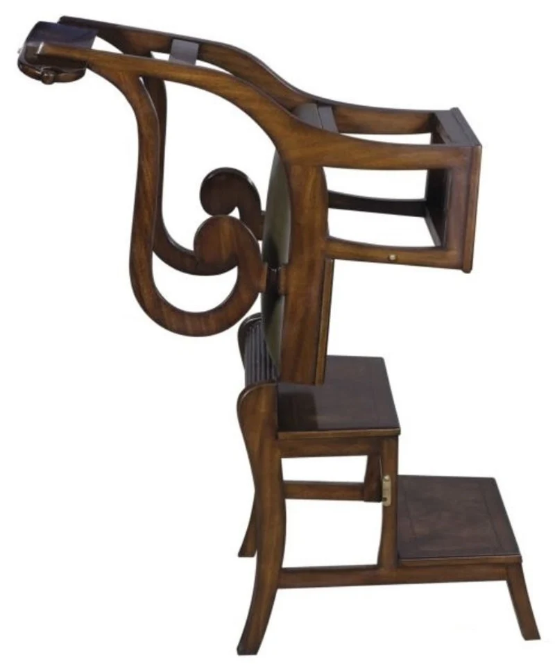 Casa Padrino Mahagoni Bibliotheksstuhl Braun / Grün 57 x 53 x H. 89 cm - Luxus Leiterstuhl