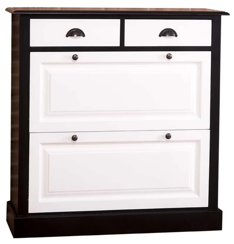 Casa Padrino Landhausstil Schuhschrank Schwarz / Weiß 103 x 35 x H. 105 cm - Möbel im Landhausstil