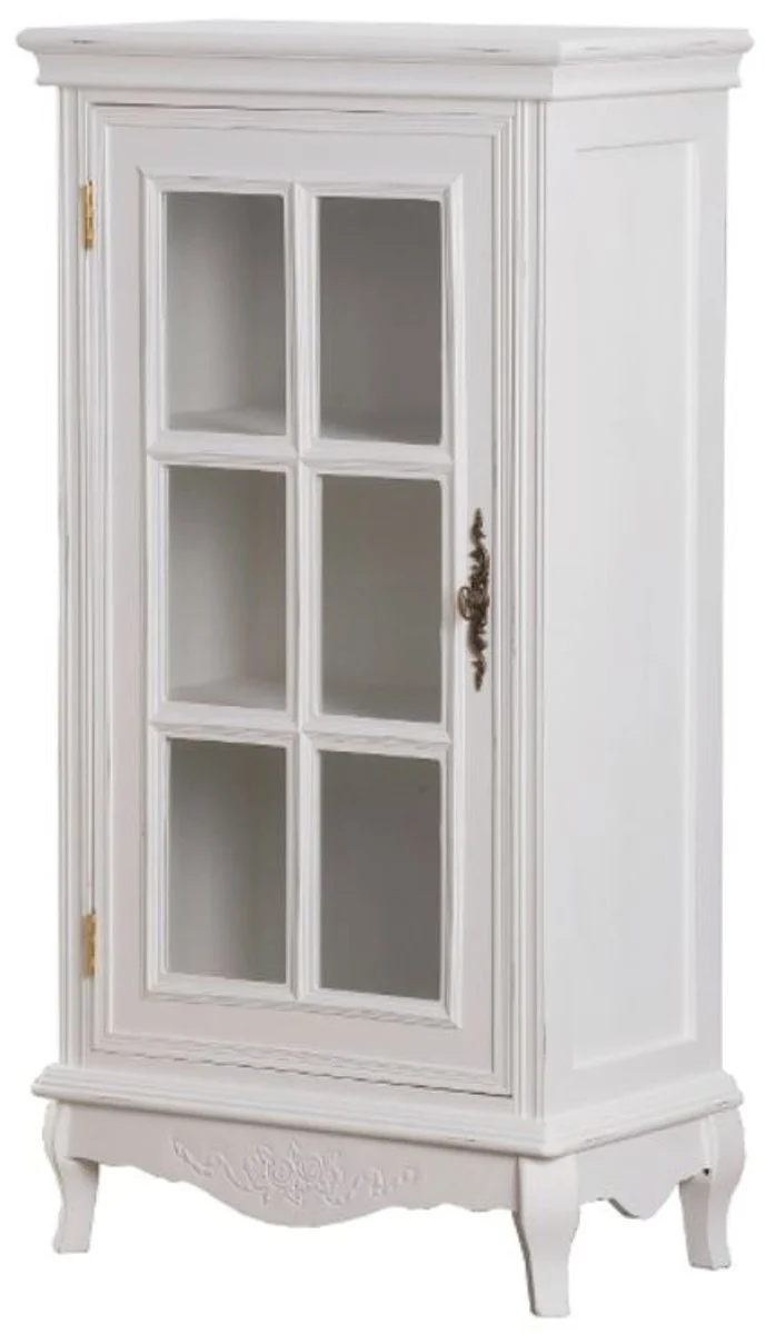 Casa Padrino Landhausstil Kommode Antik Weiß, 52 x 30 x H. 101 cm, Shabby Chic Kommode mit Glastür