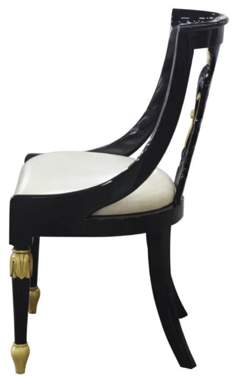 Casa Padrino Luxus Barock Esszimmerstuhl Schwarz / Gold / Weiß 53 x 58 x H. 89 cm - Barock Esszimmermöbel