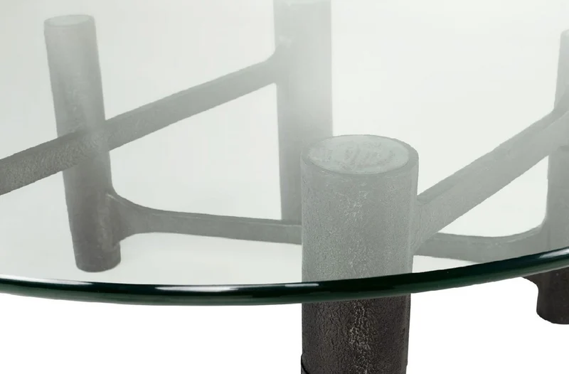 Casa Padrino Luxus Couchtisch Antik Schwarz Ø 110 x H. 40,5 cm - Runder Aluminium Wohnzimmertisch mit Glasplatte - Wohnzimmer Möbel - Luxus Möbel - Luxus Einrichtung
