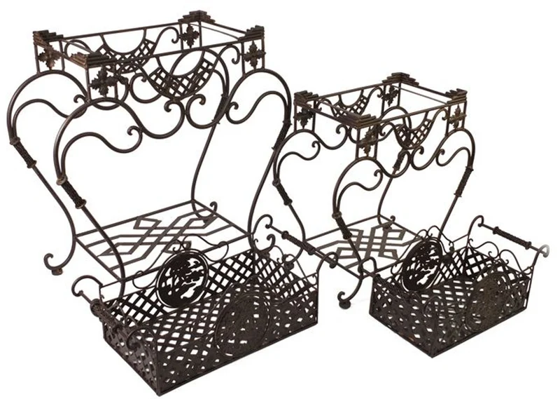 Casa Padrino Jugendstil Pflanzentopfständer Set aus Metall Rostfarben - Blumentopfständer - Blumenständer Barock