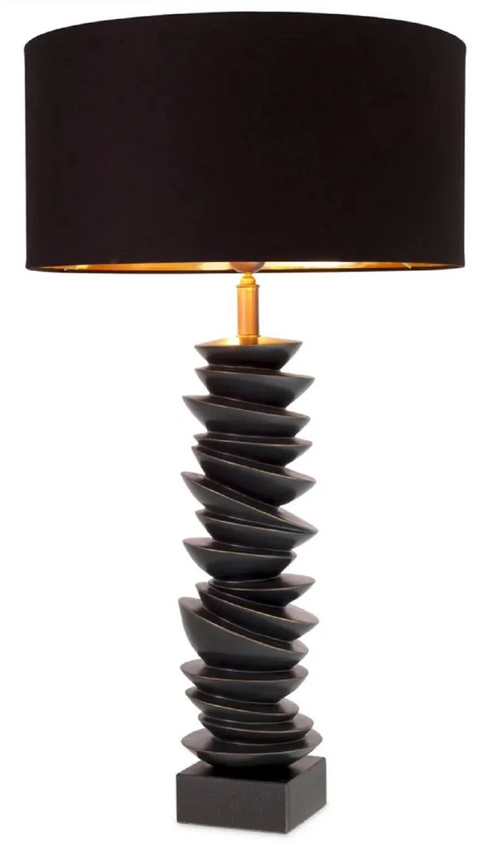 Casa Padrino Luxus Tischleuchte Schwarz / Bronze Ø 44 x H. 80,5 cm - Schreibtischleuchte mit rundem Lampenschirm und Granitsockel - Luxus Tischleuchten - Luxus Schreibtischleuchten