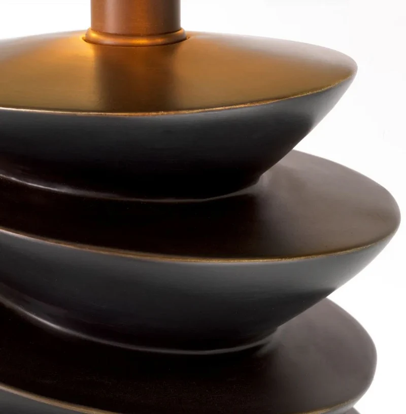 Casa Padrino Luxus Tischleuchte Schwarz / Bronze Ø 44 x H. 80,5 cm - Schreibtischleuchte mit rundem Lampenschirm und Granitsockel - Luxus Tischleuchten - Luxus Schreibtischleuchten