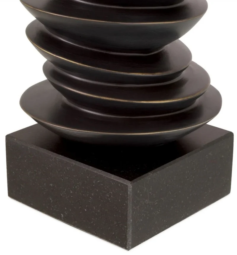 Casa Padrino Luxus Tischleuchte Schwarz / Bronze Ø 44 x H. 80,5 cm - Schreibtischleuchte mit rundem Lampenschirm und Granitsockel - Luxus Tischleuchten - Luxus Schreibtischleuchten