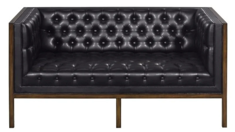 Casa Padrino Chesterfield Echtleder 2-Sitzer Sofa Schwarz / Braun 143 x 78 x H. 71 cm - Hotel Möbel