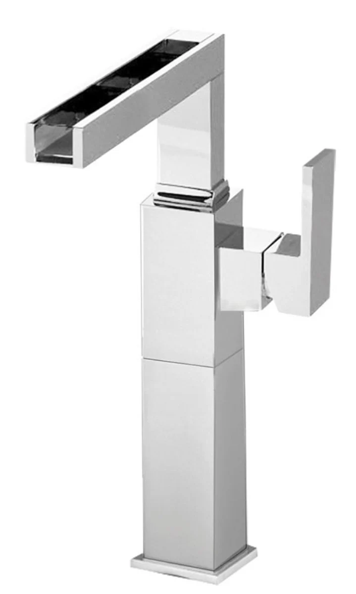 Casa Padrino Luxus Badezimmer Waschtischarmatur Silber 31 cm - Einhand-Waschtischbatterie mit Wasserfall-Auslauf