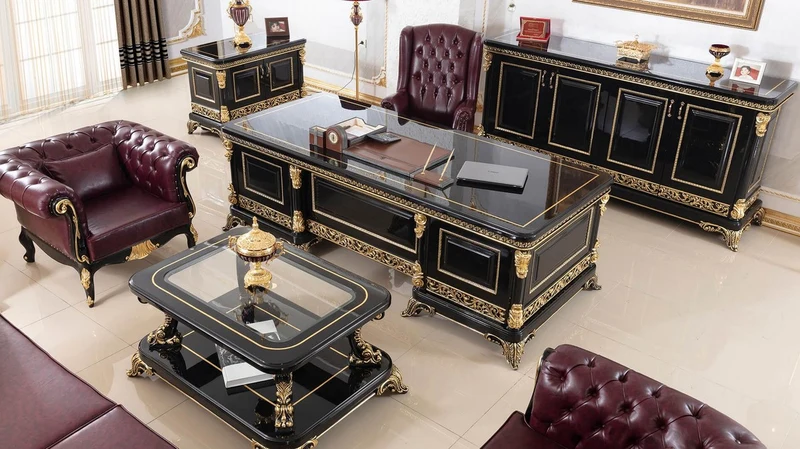 Casa Padrino Luxus Barock Schreibtisch Schwarz / Gold - Prunkvoller Massivholz Bürotisch - Barock Büromöbel - Edel & Prunkvoll