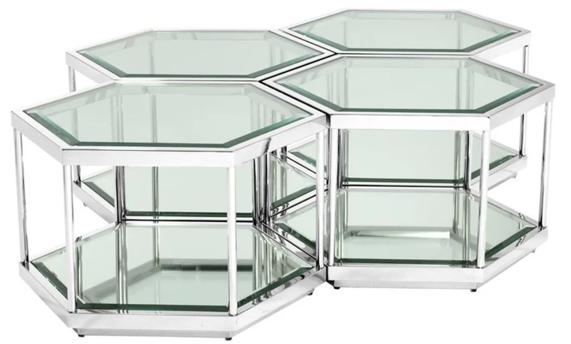 Casa Padrino Luxus Couchtisch / Wohnzimmertisch 4er Set Silber 60 x 52 x H. 36 cm - Wohnzimmermöbel