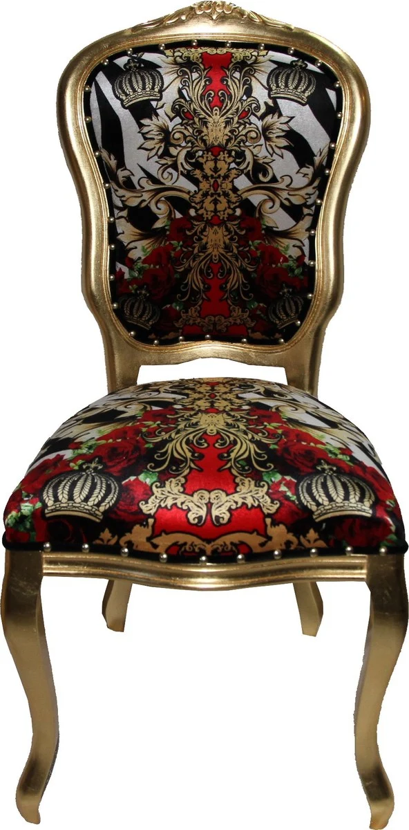 Casa Padrino Luxus Barock Esszimmer Stuhl Pompöös von Harald Glööckler Schwarz / Weiß / Rot / Gold 50 x 60 x 104 cm