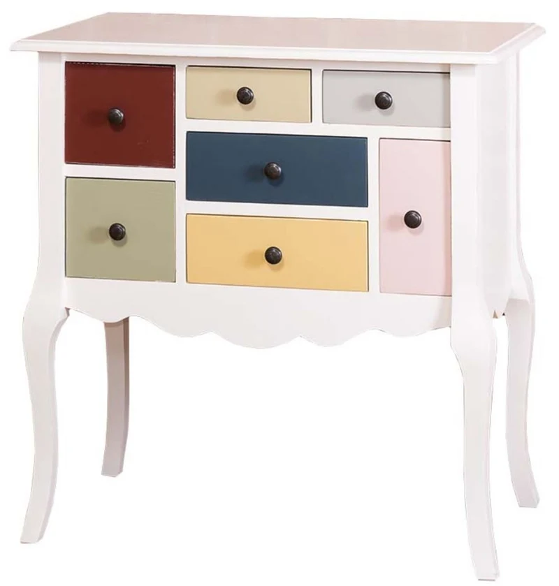 Casa Padrino Designer Kommode mit 7 Schubladen Weiss / Mehrfarbig 80 x 48 x H. 82 cm - Landhausstil Möbel