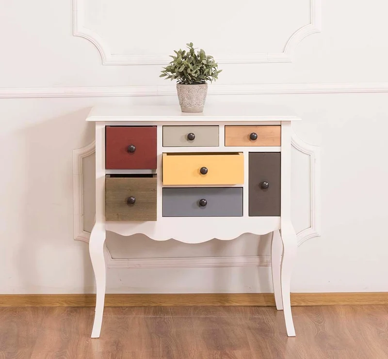 Casa Padrino Designer Kommode mit 7 Schubladen Weiss / Mehrfarbig 80 x 48 x H. 82 cm - Landhausstil Möbel