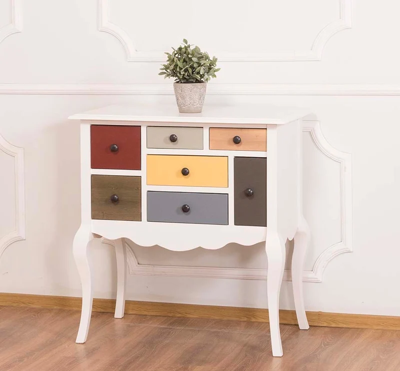 Casa Padrino Designer Kommode mit 7 Schubladen Weiss / Mehrfarbig 80 x 48 x H. 82 cm - Landhausstil Möbel