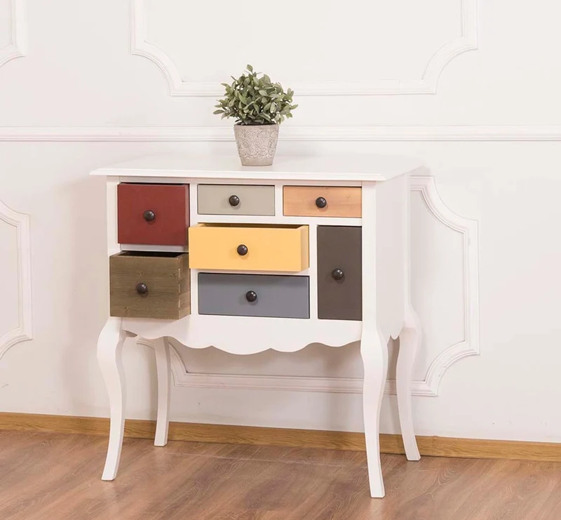 Casa Padrino Designer Kommode mit 7 Schubladen Weiss / Mehrfarbig 80 x 48 x H. 82 cm - Landhausstil Möbel