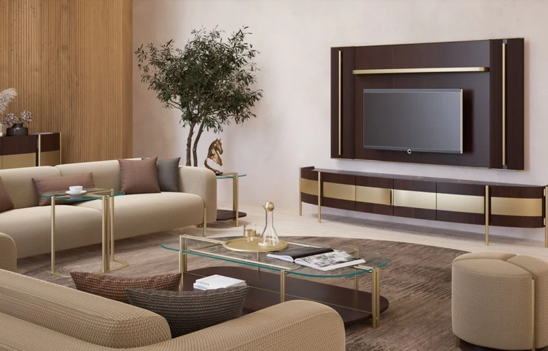 Casa Padrino Luxus Couchtisch Dunkelbraun / Messing 155 x 75 x H. 35 cm - Wohnzimmertisch mit Glasplatte - Wohnzimmer Möbel - Hotel Möbel - Luxus Möbel - Luxus Einrichtung