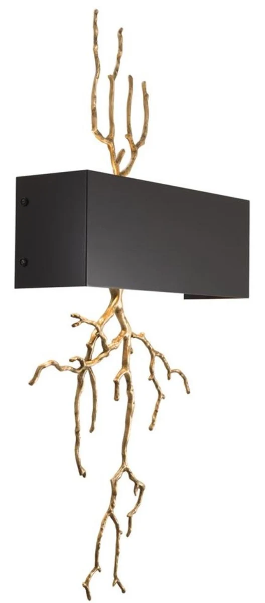 Casa Padrino Luxus Messing Wandleuchte mit Metall Lampenschirm Antik Messing / Schwarz 40,5 x 12,5 x H. 84 cm - Luxus Möbel