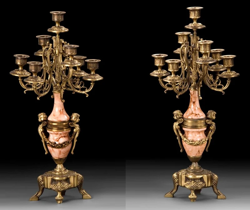 Casa Padrino Luxus Barock Kerzenhalter Set Messing / Beige Ø 25 x H. 55 cm - Handgefertigte Barockstil Bronze Kerzenständer - Barock Deko Accessoires - Barock Interior - Barock Möbel
