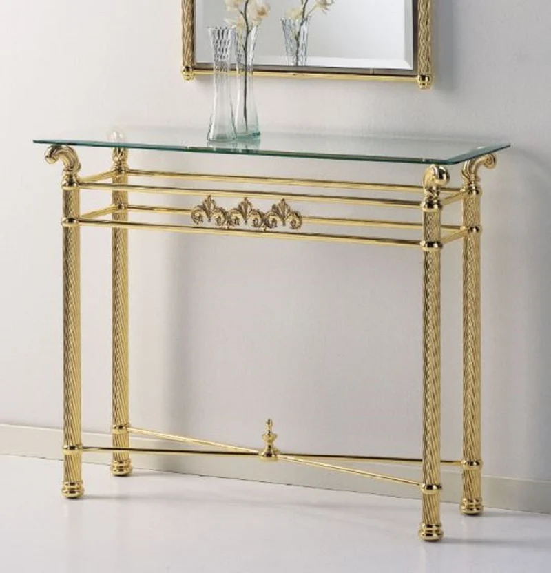 Casa Padrino Luxus Messing Spiegelkonsole - Luxus Messing Konsole mit Glasplatte und Wandspiegel - Luxus Möbel - Garderoben Möbel - Hotel Möbel - Luxus Qualität - Made in Italy